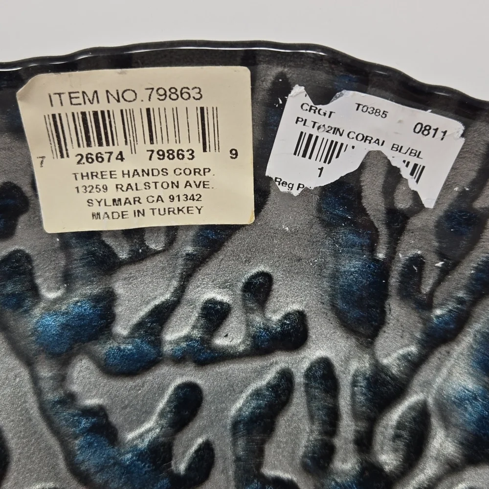 Three Hands Coral Blue Dish Platter Plate Hand Painted Sea Ocean Beachy Look